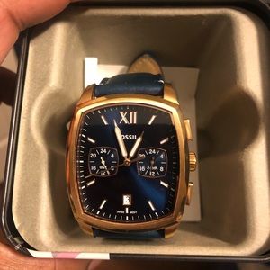 Men Fossil Blue Dual Time Watch